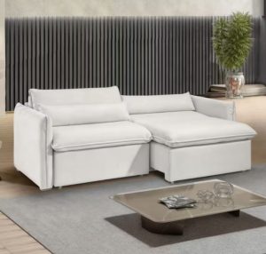 Sofá Cama Aurora Retrátil Boucle Gelo